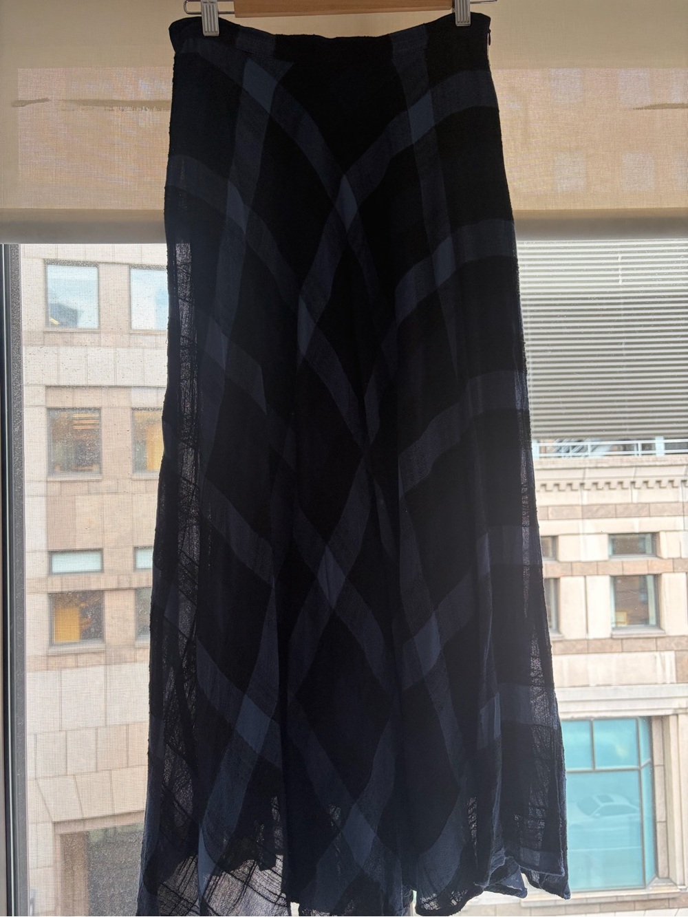 Zara Navy and Black Plaid Midi Skirt